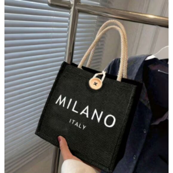 Black Hemp Milano Italy Mini Tote Bag Portable Handbag - Picture 3 of 7